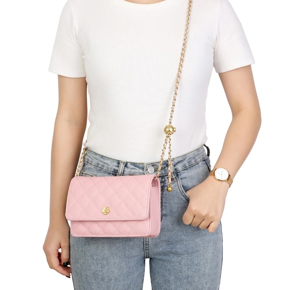 Tiffany & Fred Paris Quilted Caviar Leather Crossbody Shoulder Bag - Pink - Picture 4 of 4